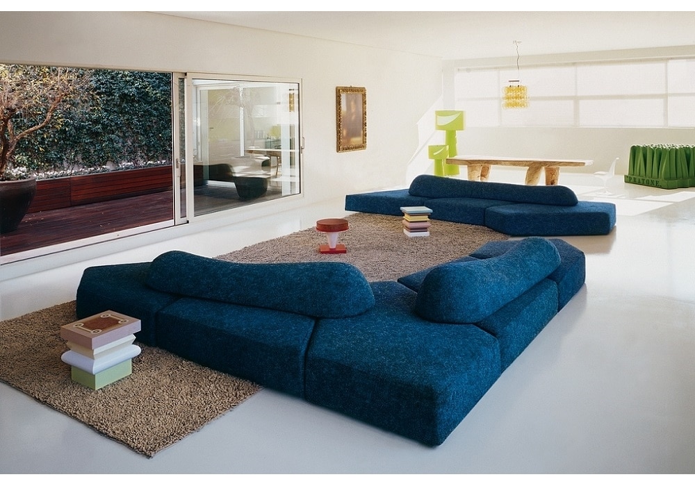 On the Rocks Edra sofa hoekbank losse elementen uitgevoerd in blauwe stof