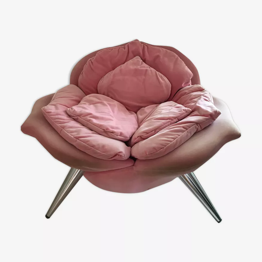 edra rose chair luxe fauteuil in roze fluweel met aluminum poten noctum Rotterdam